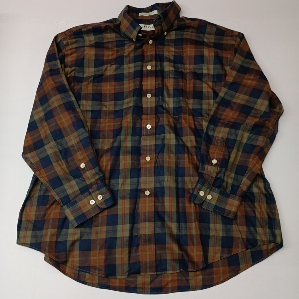 Orvis Plaid Shirt Men's Size 2XL Brown, Blue, Green Plaid